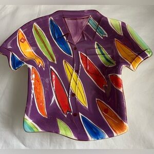 Clay Art Purple Trinket Candy Dish Hawaiian Shirt w/Surfboards Shape